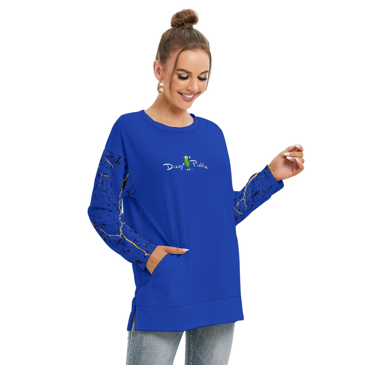 Dizzy Pickle Lynne Blue Women's Pickleball Side Split O-Neck Sweatshirt