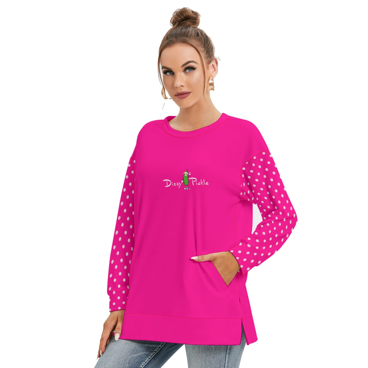 Dizzy Pickle Avery Polka Dots Women's Pickleball Side Split O-Neck Sweatshirt