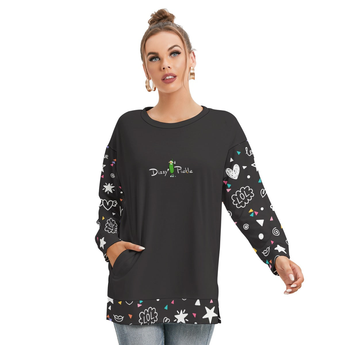 Dizzy Pickle Rachel Black Women's Pickleball Side Split O-Neck Sweatshirt