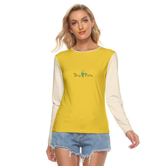 Dizzy Pickle Beth Gold Two-Tone Solid Women's Pickleball Crew Neck Stretchable Long Sleeve Top