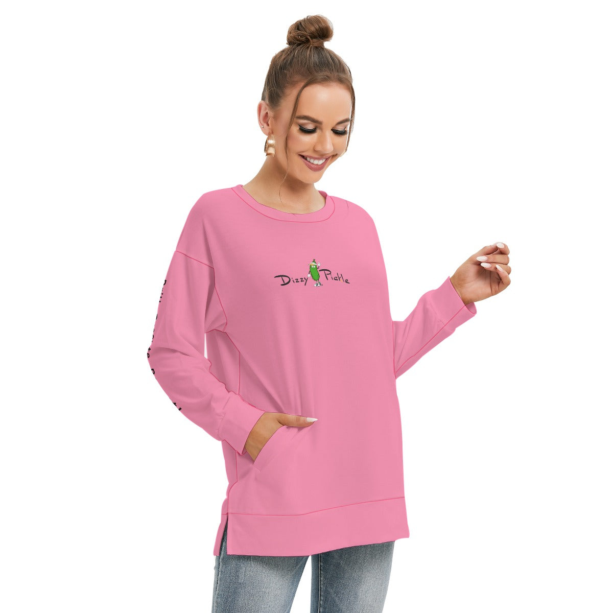 Dizzy Pickle DZY P Classic Pink Women's Pickleball Side Split O-Neck Sweatshirt