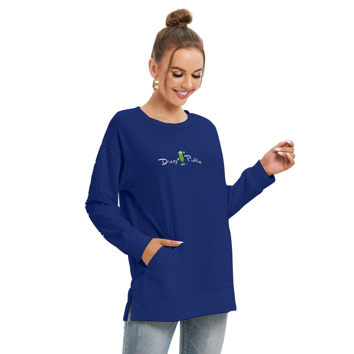 Dizzy Pickle DZY P Classic Blue Women's Pickleball Side Split O-Neck Sweatshirt