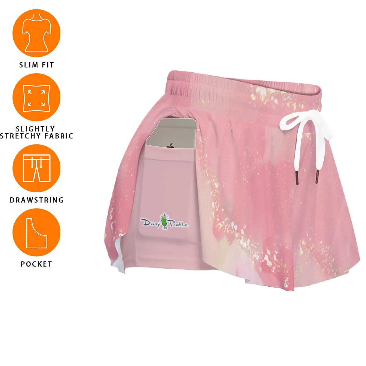 Dizzy Pickle Barbara Sweet Rose Champagne Women's Pickleball Sport Culottes with Pockets