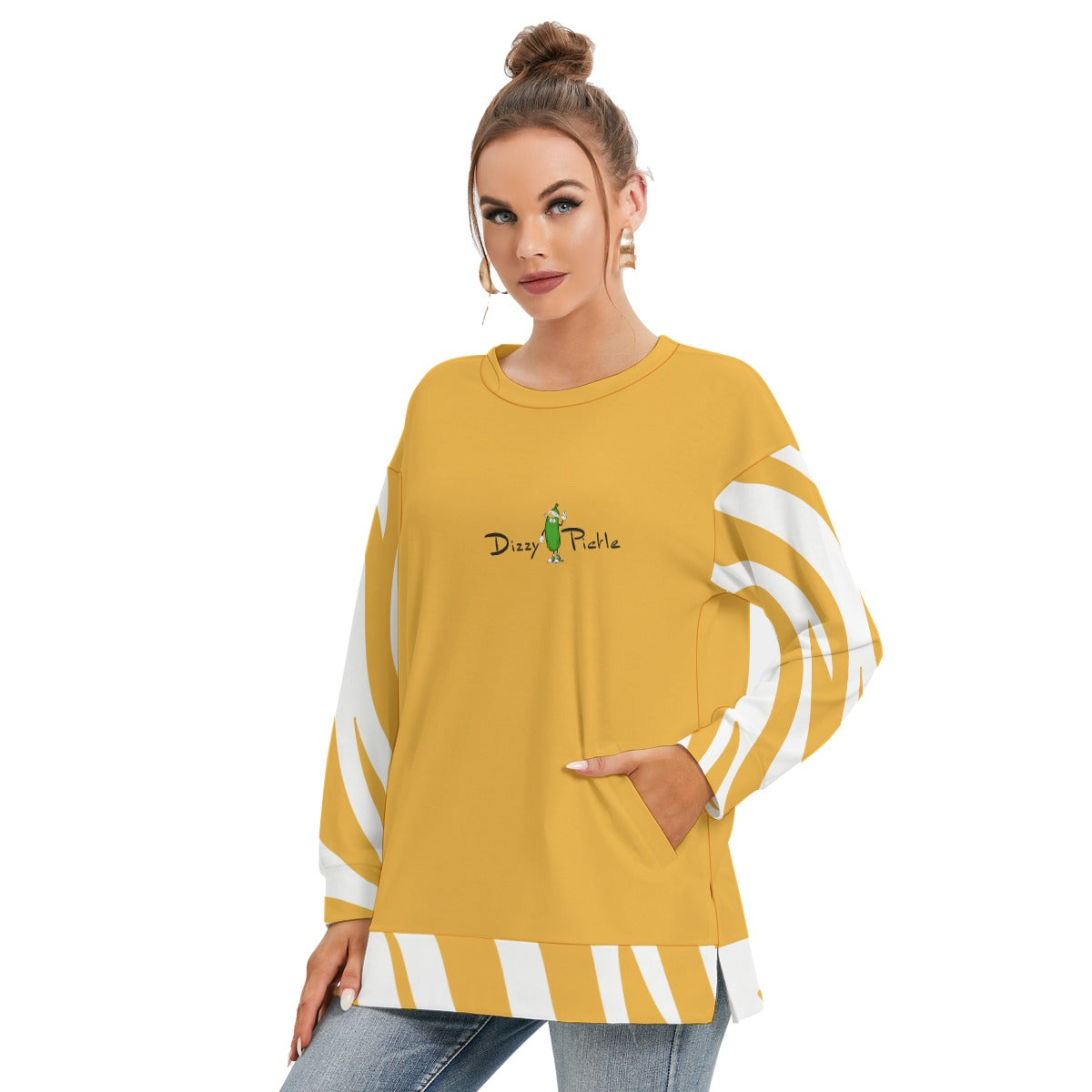 Dizzy Pickle Bridget Gold Women's Pickleball Side Split O-Neck Sweatshirt