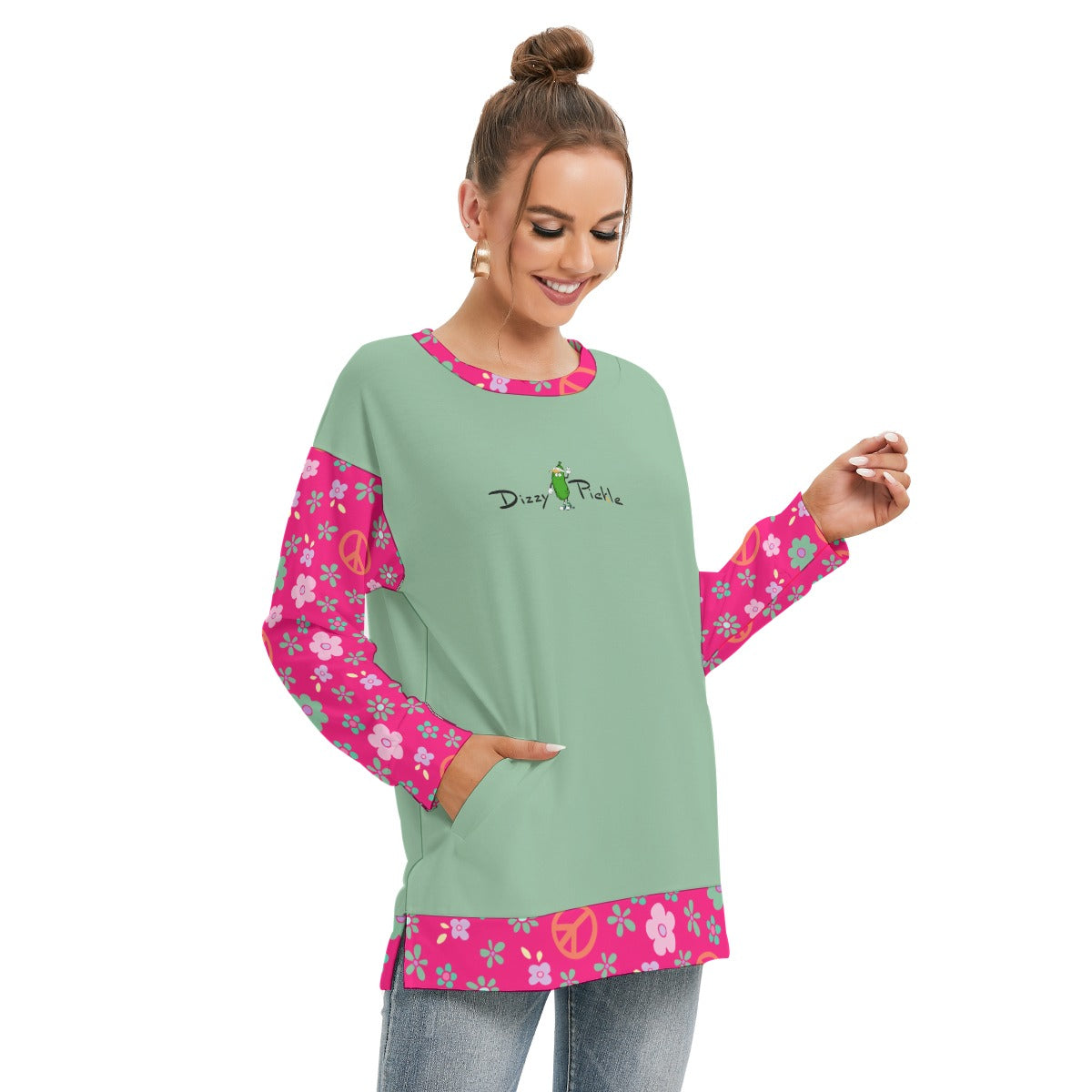 Dizzy Pickle Hope Pink Women's Pickleball Side Split O-Neck Sweatshirt