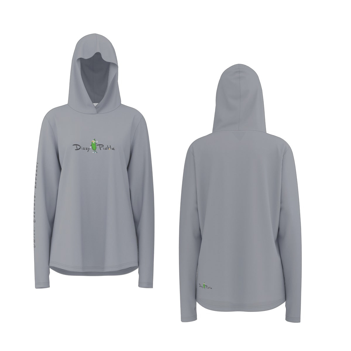 Dizzy Pickle DZY P Classic Light Gray Women's Pickleball Sunscreen Sports Hoodie with Thumb Holes