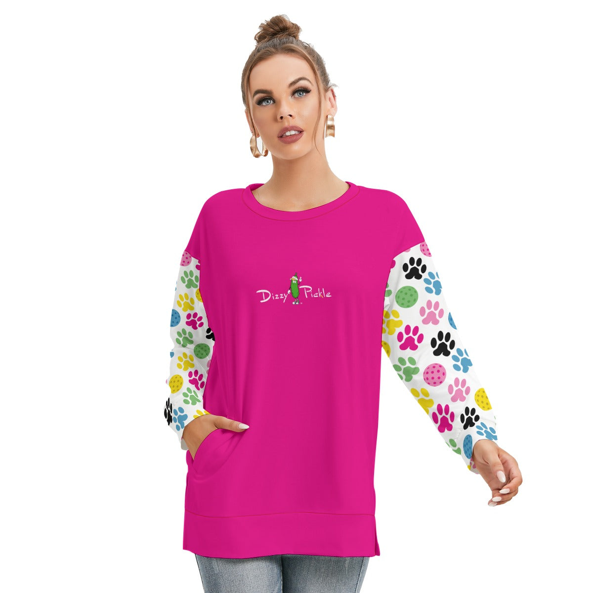 Dizzy Pickle Sassy Paws Women's Pickleball Side Split O-Neck Sweatshirt