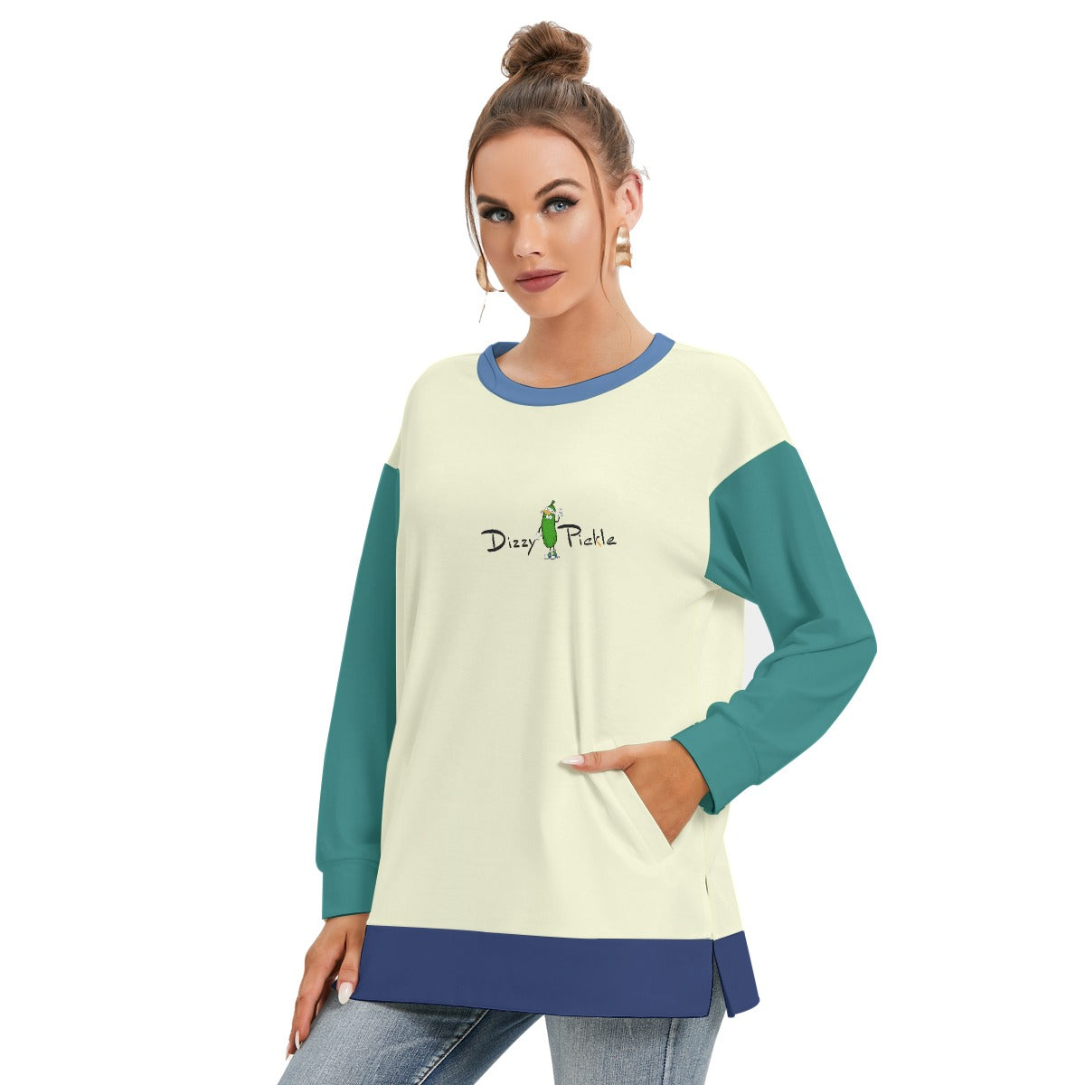 Dizzy Pickle Anne Cream Women's Pickleball Side Split O-Neck Sweatshirt