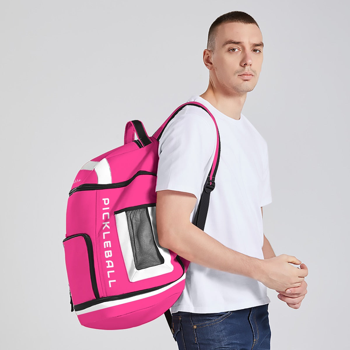 Dizzy Pickle DZY P Classic Pink White Large Courtside Pickleball Multi-Compartment Backpack with Adjustable Straps