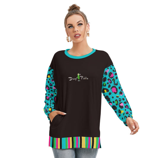 Dizzy Pickle Amber Cool Teal Women's Pickleball Side Split O-Neck Sweatshirt