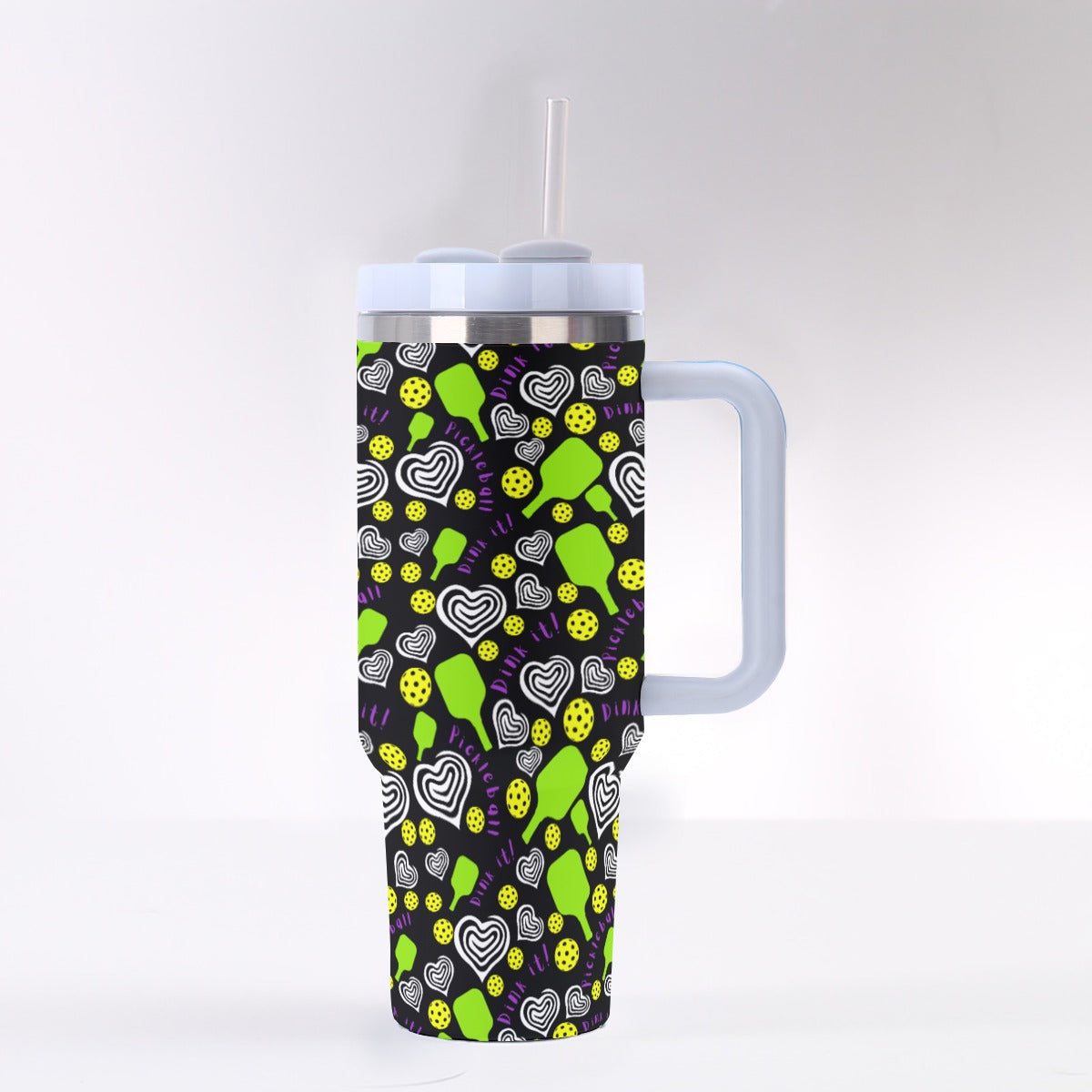 Dizzy Pickle Dinking Diva Hearts BG 40 oz. Mega Pickleball Insulated Tumbler with Handle