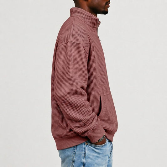 Dizzy Pickle DZY P Classic Dusky Red Men's Waffle Knit Casual Sweatshirt With Half Zipper