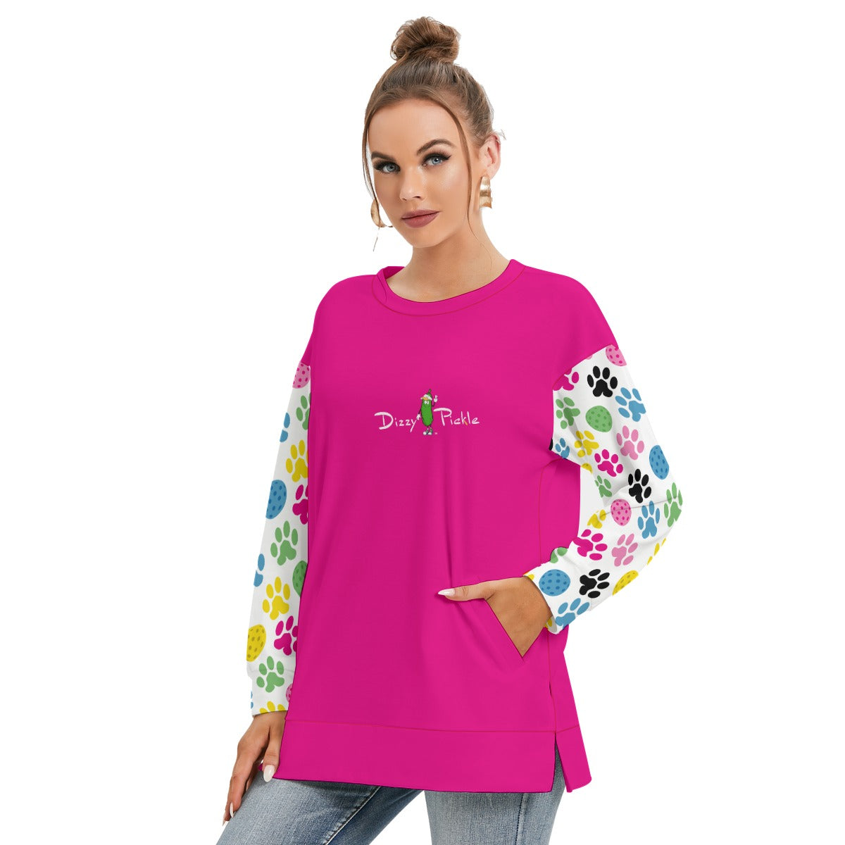 Dizzy Pickle Sassy Paws Women's Pickleball Side Split O-Neck Sweatshirt