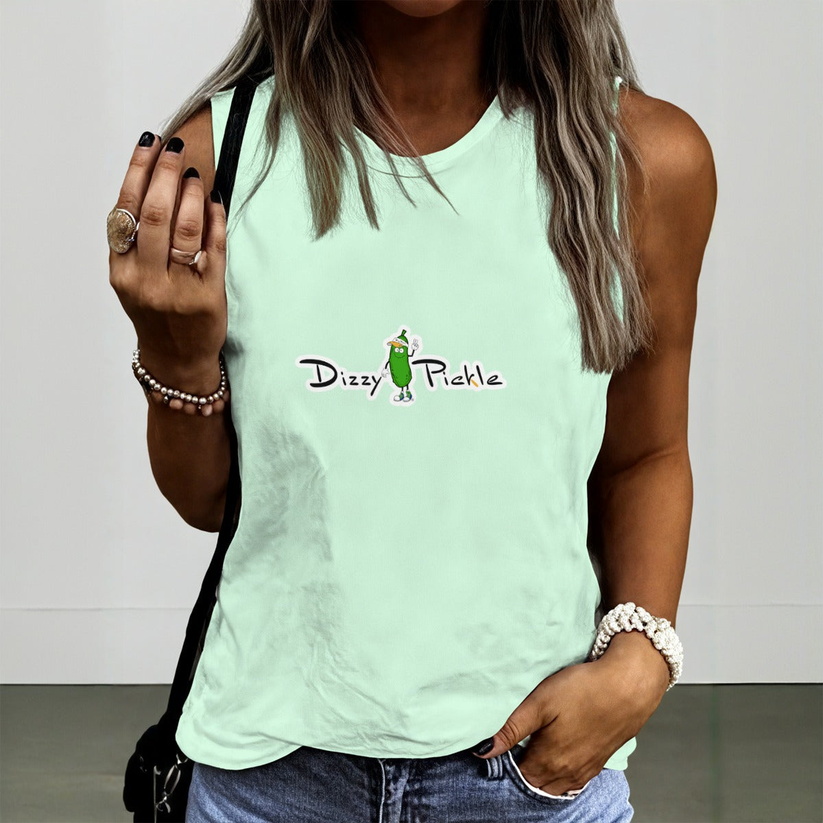 Dizzy Pickle DZY P Classic Sea Foam Green Women's Pickleball Crew Neck Sleeveless Premium T-Shirt