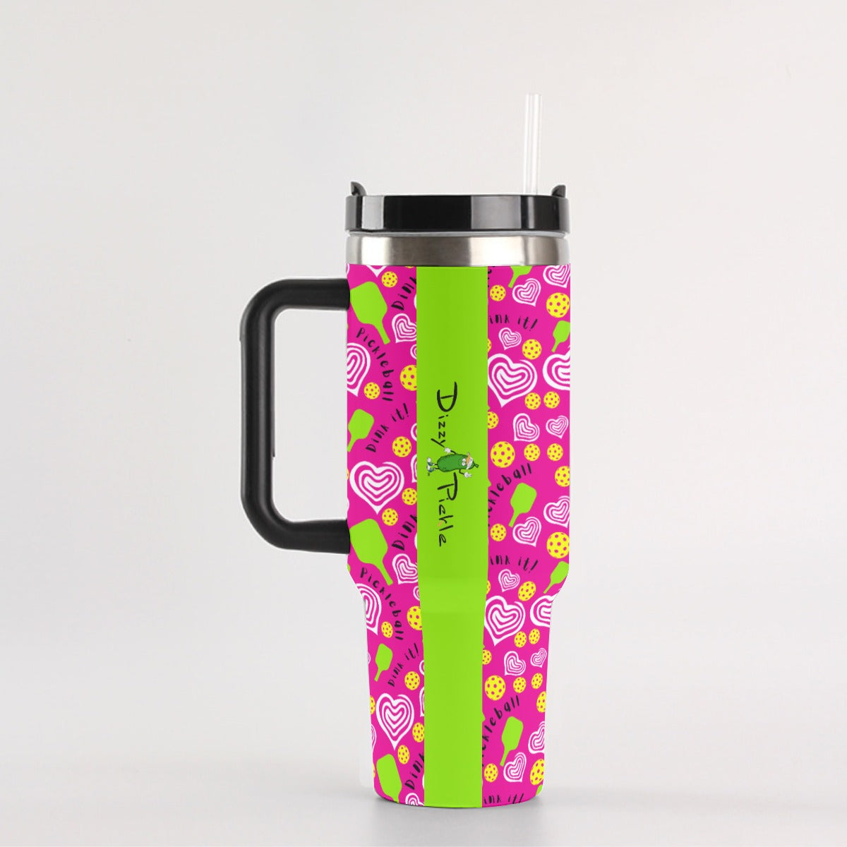 Dizzy Pickle Dinking Diva Hearts PG 40 oz. Mega Pickleball Insulated Tumbler with Handle