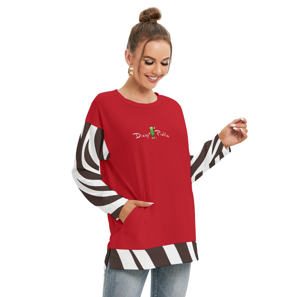 Dizzy Pickle Bridget Red Women's Pickleball Side Split O-Neck Sweatshirt