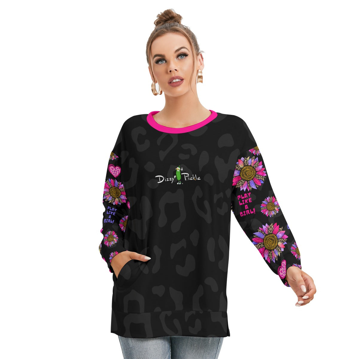 Dizzy Pickle Amber Wild and Free Women's Pickleball Side Split O-Neck Sweatshirt