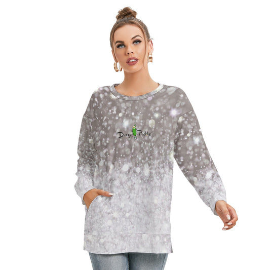 Dizzy Pickle Christmas Glitter Silver Women's Pickleball Side Split O-Neck Sweatshirt