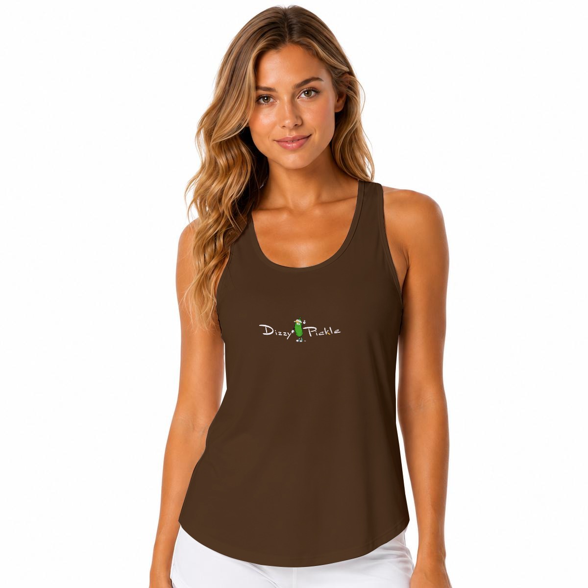 Dizzy Pickle DZY P Classic Chocolate Brown Women's Sleeveless Performance Tank Top with Built-In Bra