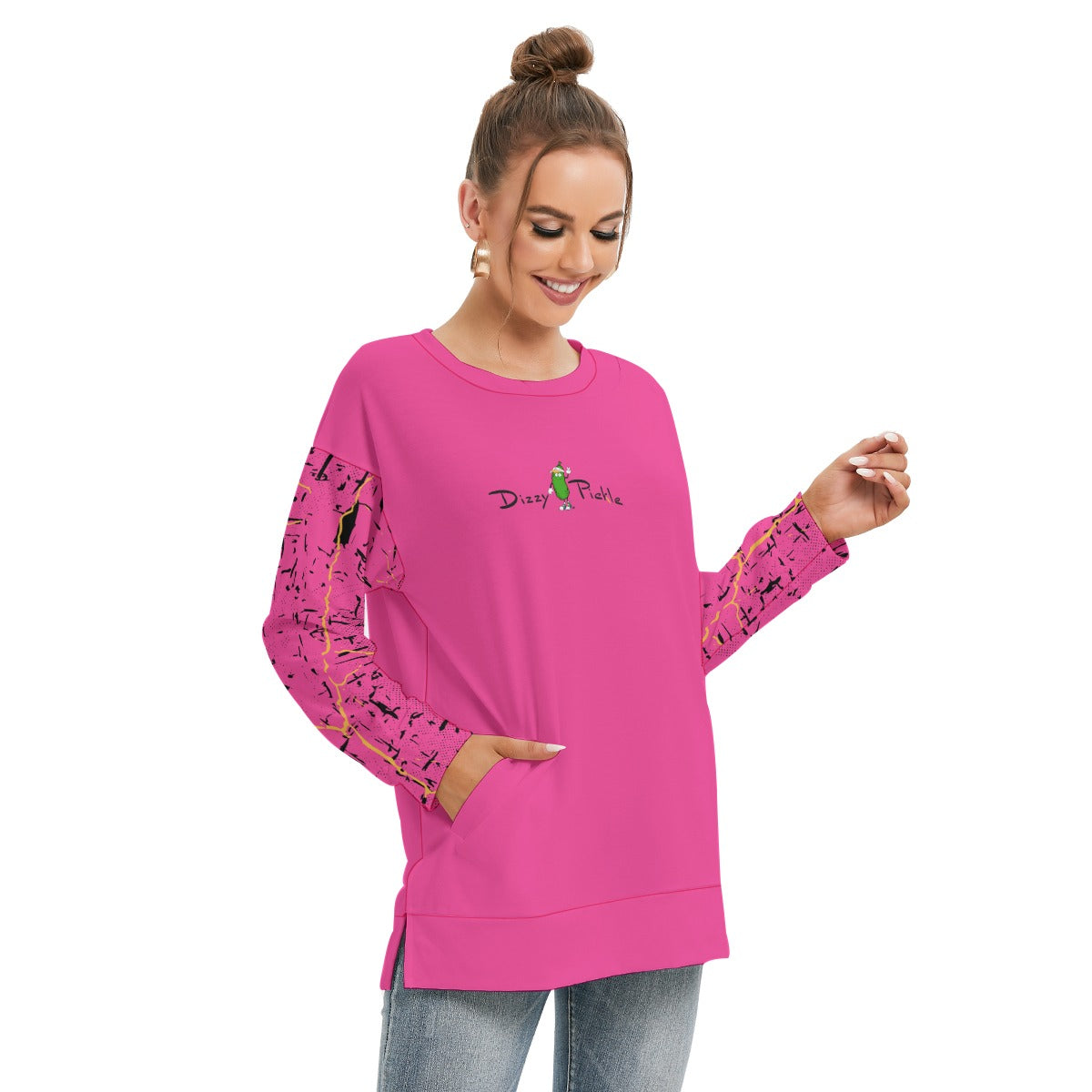 Dizzy Pickle Lynne Pink Women's Pickleball Side Split O-Neck Sweatshirt