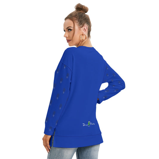 Dizzy Pickle Lynne Blue Paddles Women's Pickleball Side Split O-Neck Sweatshirt