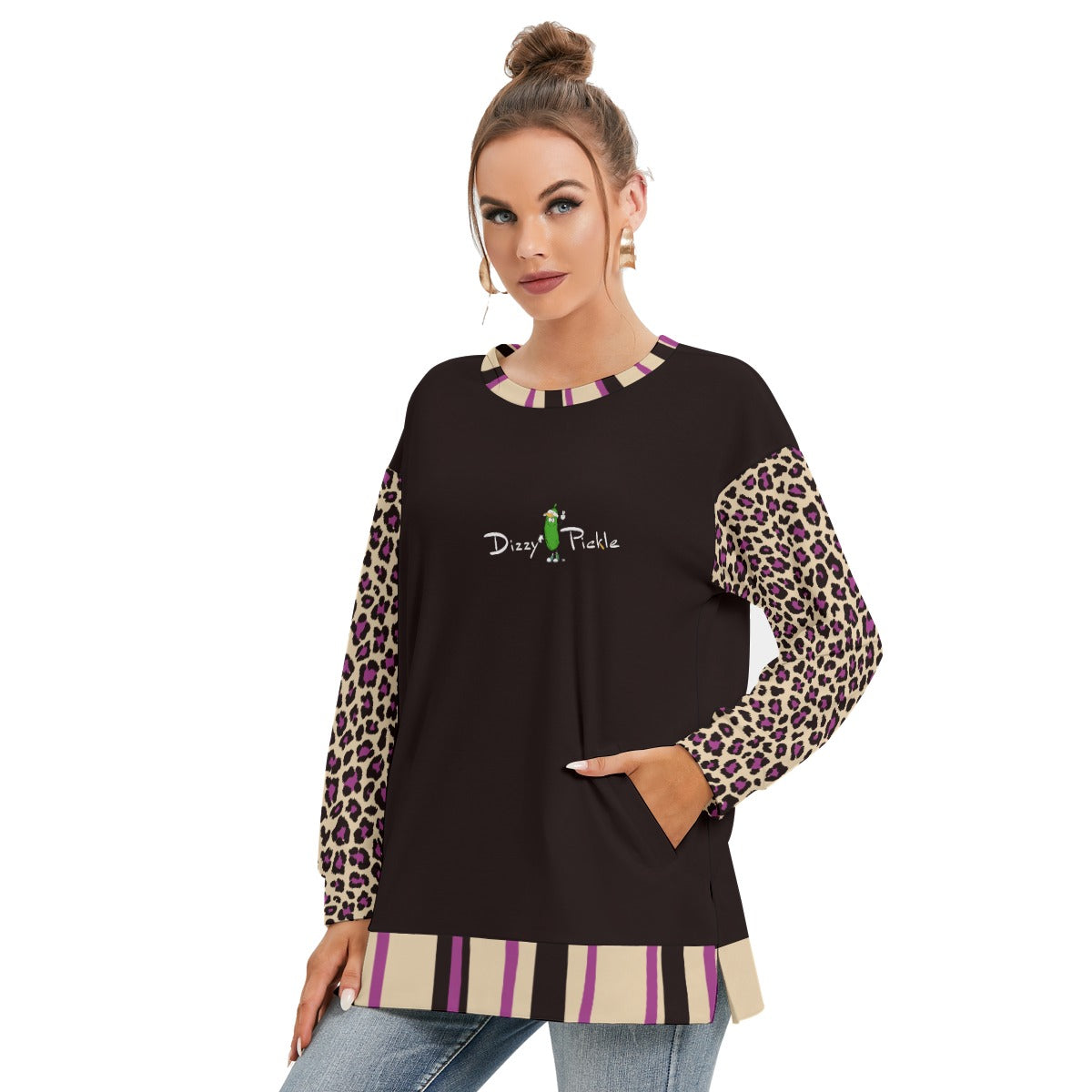 Dizzy Pickle Amber BPB Women's Pickleball Side Split O-Neck Sweatshirt