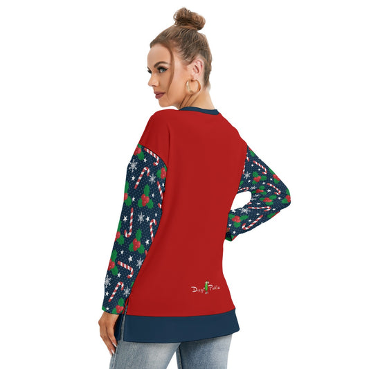 Dizzy Pickle Christmas Candy Canes Women's Pickleball Side Split O-Neck Sweatshirt