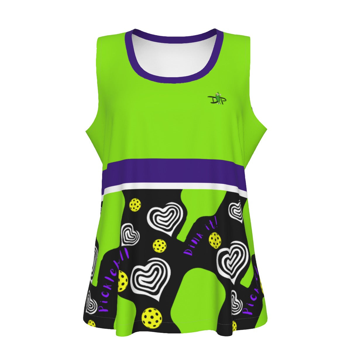 SMALL Dizzy Pickle Dinking Diva Hearts Women's Pickleball Sleeveless Sports Tank Black Green