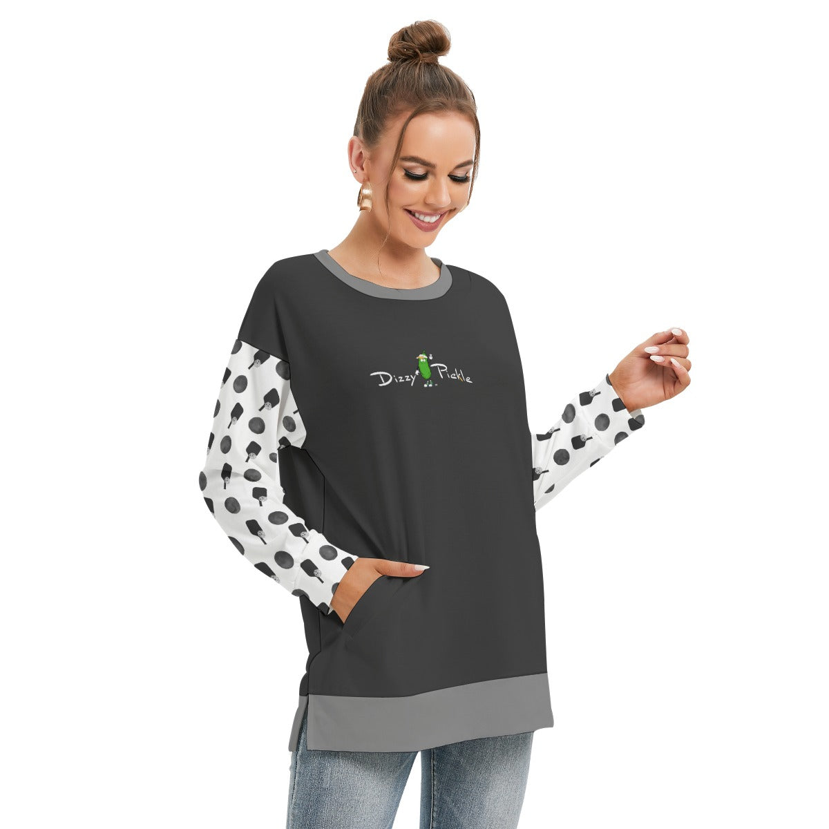 Dizzy Pickle Mary Mini Paddles Women's Pickleball Side Split O-Neck Sweatshirt