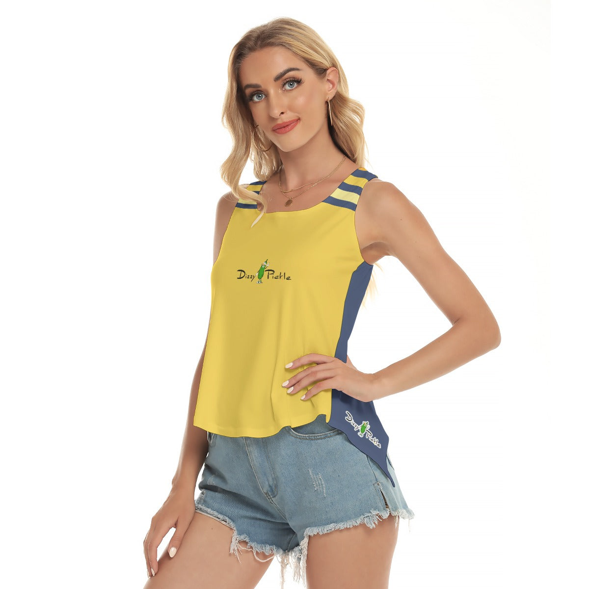 Dizzy Pickle Amy Sunflowers Yellow Stripes Women's Pickleball Open-Backed Sleeveless Tank Top