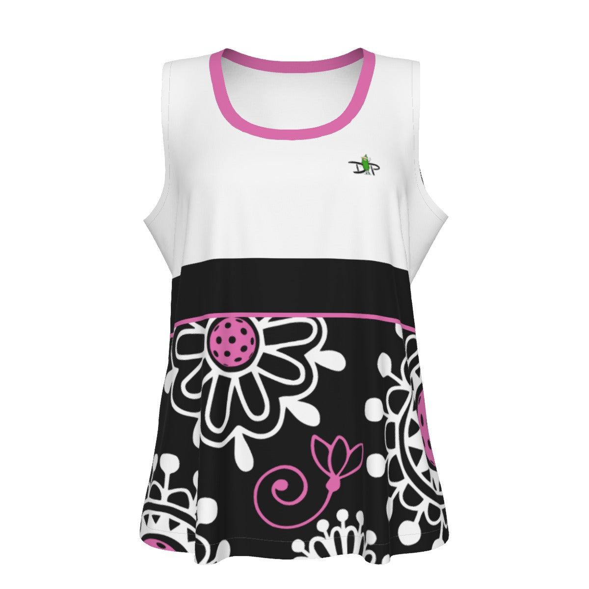 MEDIUM Dizzy Pickle Coming Up Daisies BPW Women's Pickleball Sleeveless Sports Tank Black Pink White