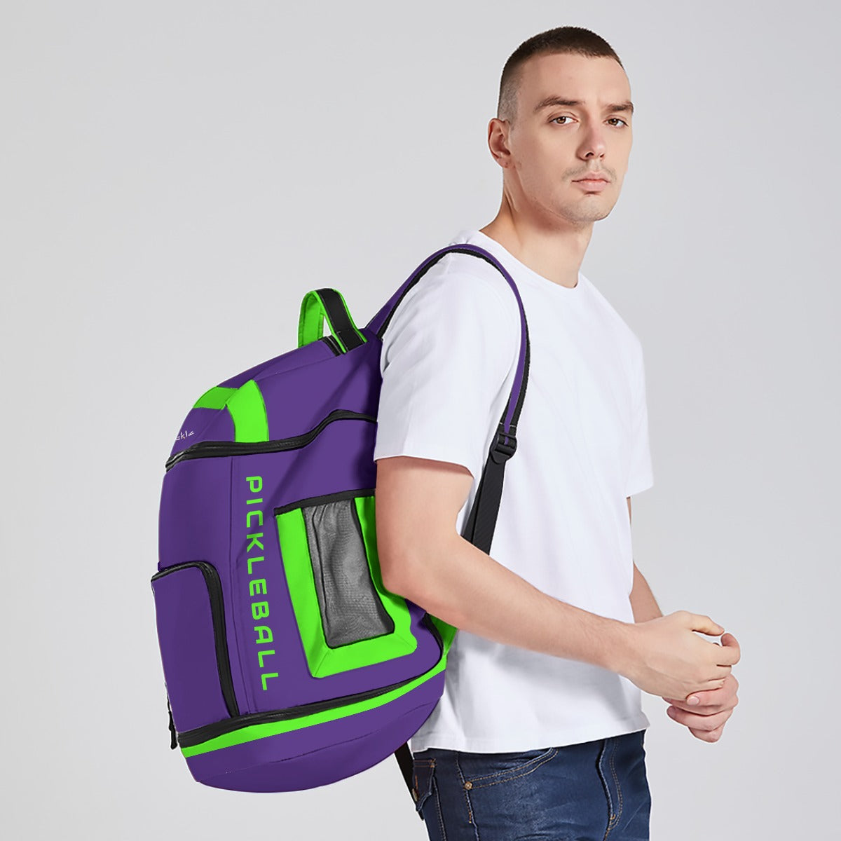 Dizzy Pickle DZY P Classic Purple Neon Green Large Courtside Pickleball Multi-Compartment Backpack with Adjustable Straps