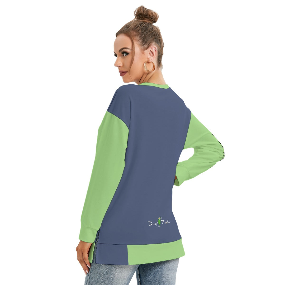 Dizzy Pickle DZY P Classic Blue_Green Women's Pickleball Side Split O-Neck Sweatshirt