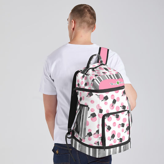 Dizzy Pickle Page Paddles_Polka Dots White Large Courtside Pickleball Multi-Compartment Backpack with Adjustable Straps