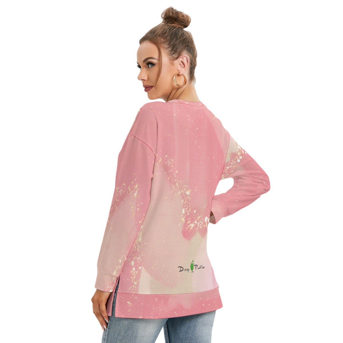 Dizzy Pickle Barbara Sweet Rose Champagne Women's Pickleball Side Split O-Neck Sweatshirt