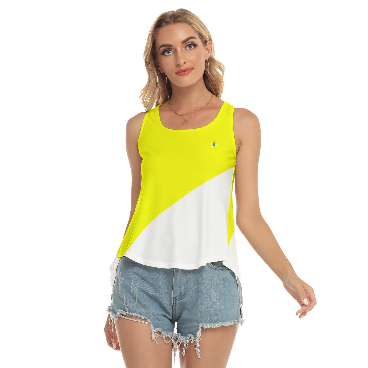 LARGE Dizzy Pickle DZY P Classic Diagonal Women's Pickleball Open-Backed Sleeveless Tank Yellow