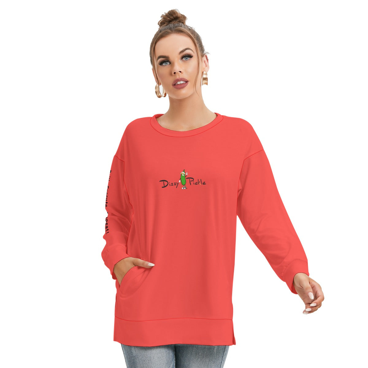 Dizzy Pickle DZY P Classic Coral Women's Pickleball Side Split O-Neck Sweatshirt