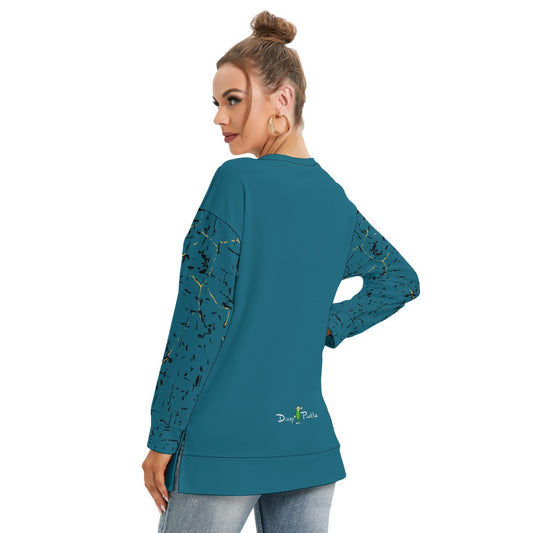 Dizzy Pickle Lynne Turquoise Women's Pickleball Side Split O-Neck Sweatshirt