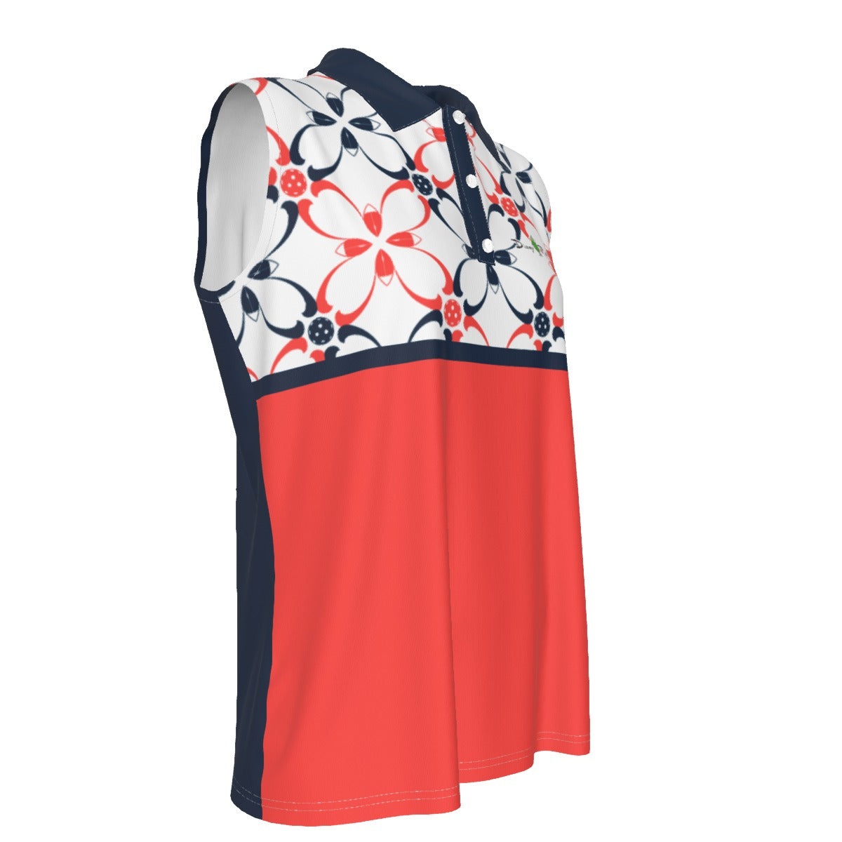 Dizzy Pickle Van White Petals Coral Women's Pickleball Sleeveless Polo Shirt