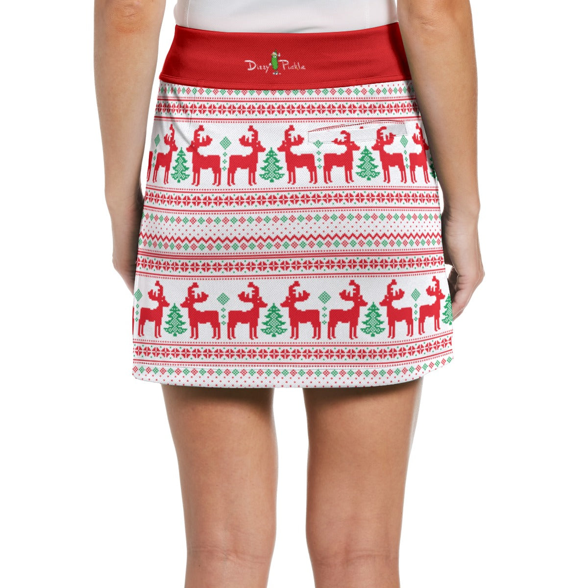 Dizzy Pickle Christmas Scandinavian Deers Women's 17" Performance Pickleball Skort with Inner Shorts