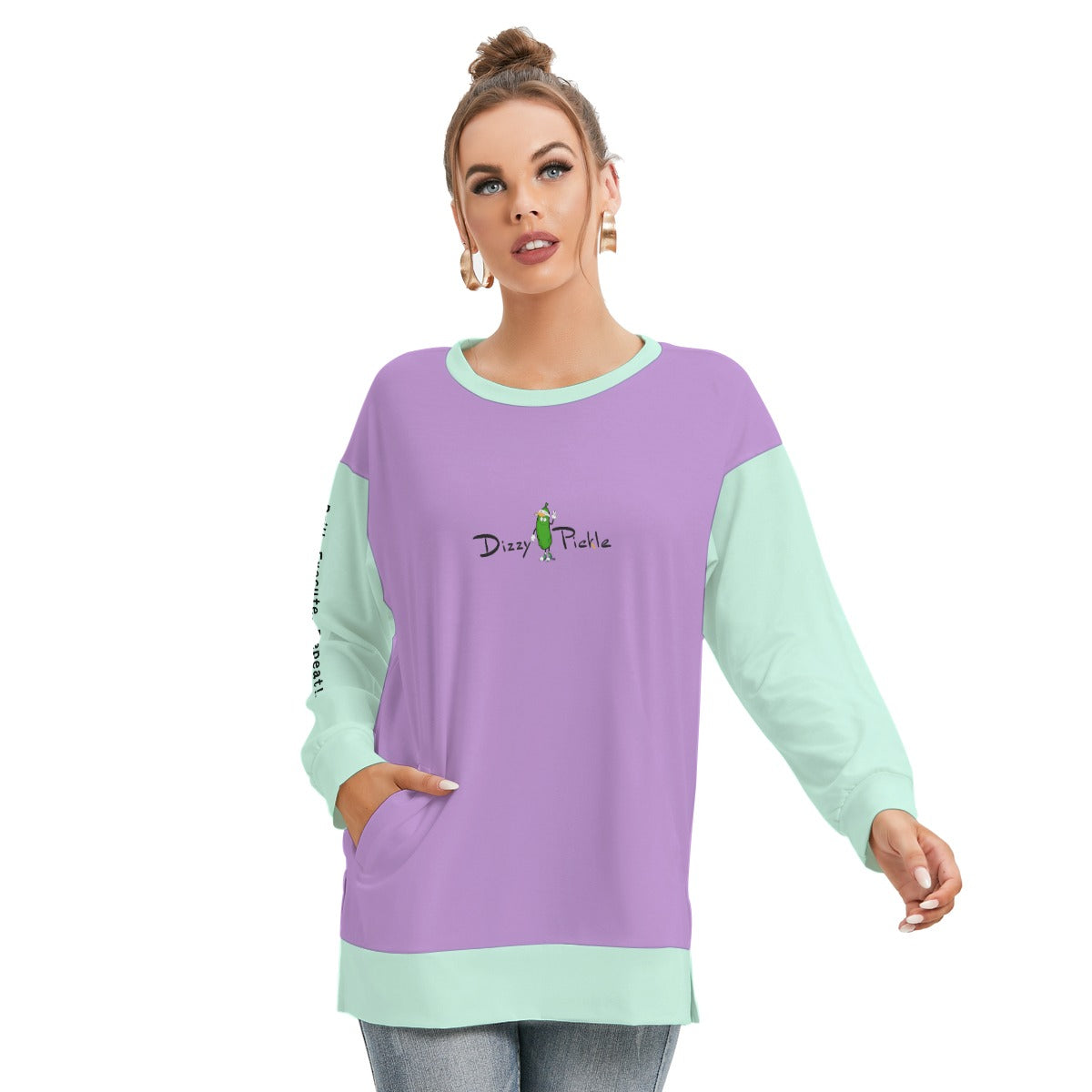 Dizzy Pickle DZY P Classic Lavender_Sea Foam Women's Pickleball Side Split O-Neck Sweatshirt