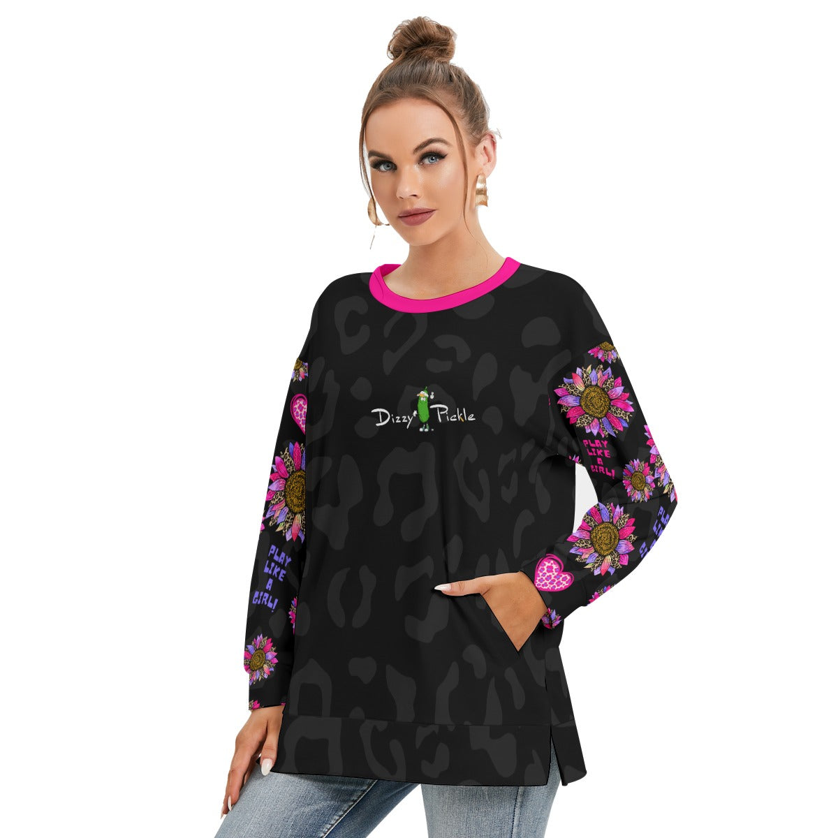 Dizzy Pickle Amber Wild and Free Women's Pickleball Side Split O-Neck Sweatshirt