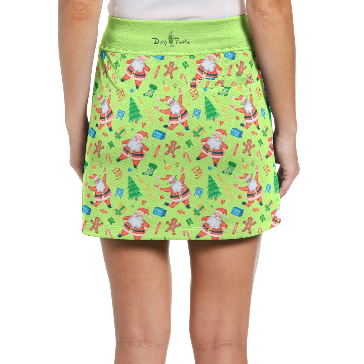 Dizzy Pickle Christmas Santa's Party Green Women's 17" Performance Pickleball Skort with Inner Shorts