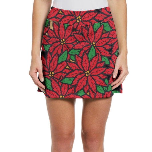 Dizzy Pickle Christmas Poinsetta in Bloom Women's 17" Performance Pickleball Skort with Inner Shorts