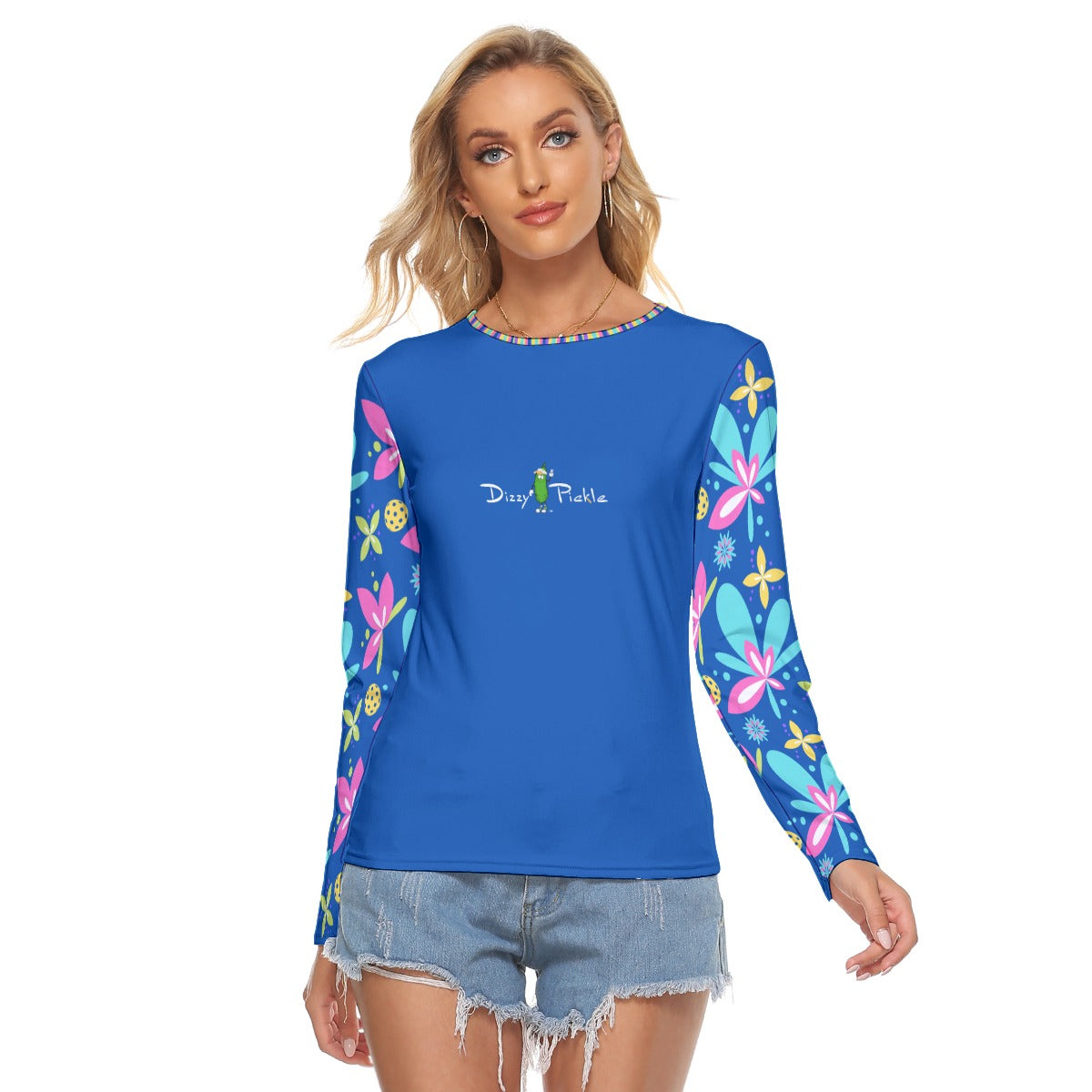 Dizzy Pickle Donna Blue Women's Pickleball Crew Neck Stretchable Long Sleeve Top