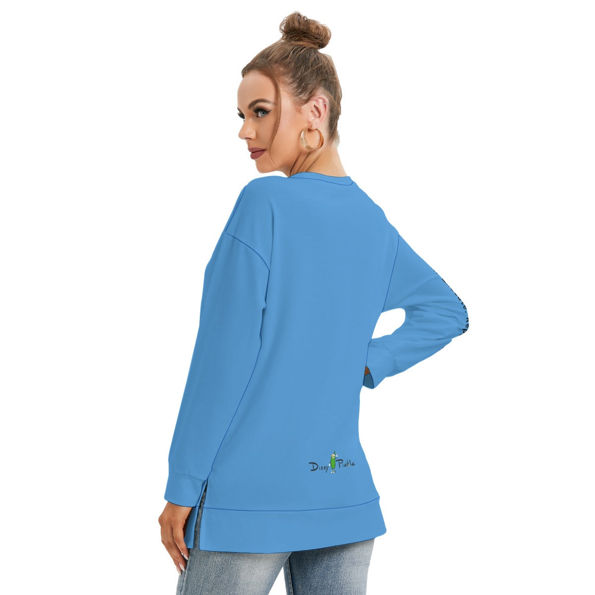 Dizzy Pickle DZY P Classic Light Blue Women's Pickleball Side Split O-Neck Sweatshirt