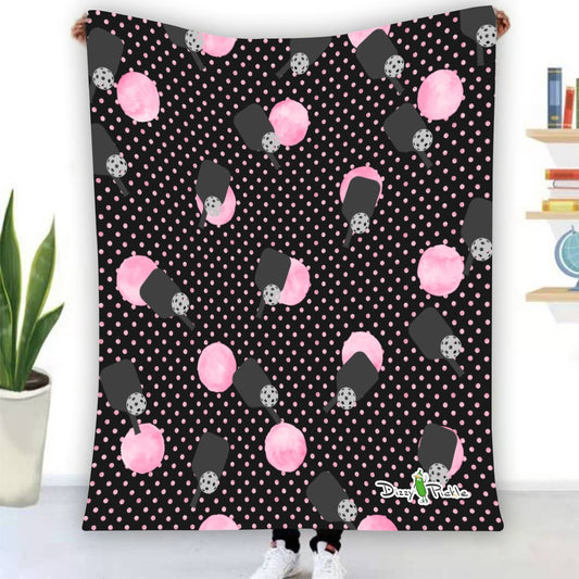 Dizzy Pickle Page Paddles_Polka Dots Black Pickleball Courtside Flannel Blanket