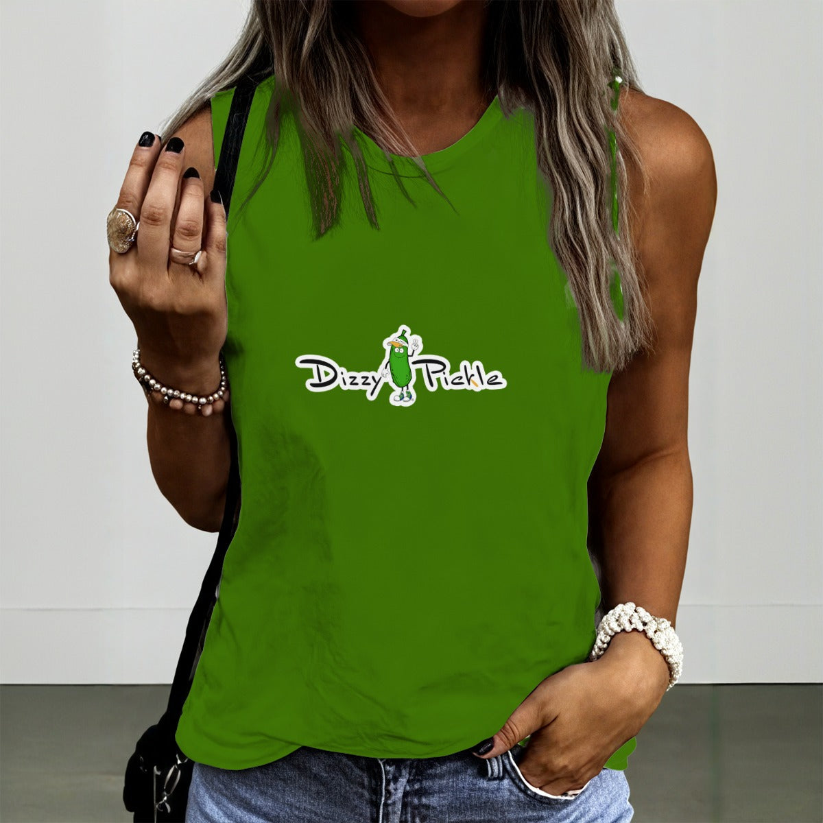 Dizzy Pickle DZY P Classic Green Women's Pickleball Crew Neck Sleeveless Premium T-Shirt