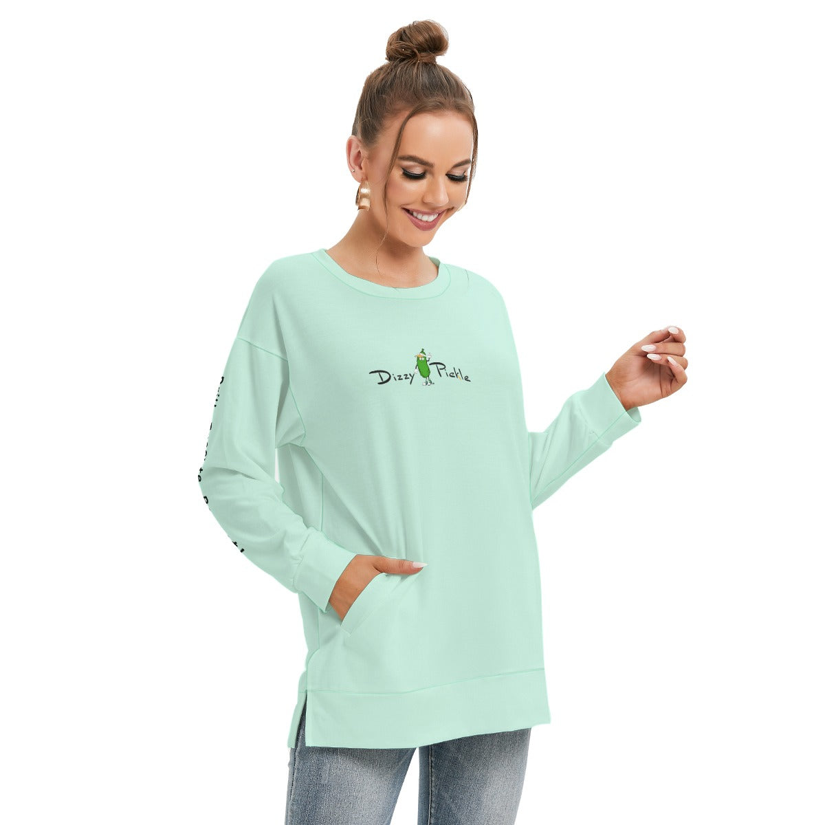 Dizzy Pickle DZY P Classic Sea Foam Women's Pickleball Side Split O-Neck Sweatshirt