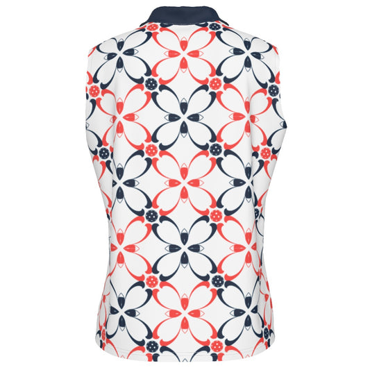 Dizzy Pickle Van White Petals Women's Pickleball Sleeveless Polo Shirt